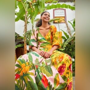 Farm Rio Mixed Prints Midi Wrap Dress